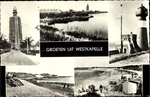 Ak Westkapelle Walcheren Zeeland, Vuurtoren, Ijzerentoren, Strand, Zee an Duinen