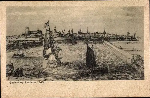 Ak Zierikzee Zeeland Niederlande, Gezicht op Zierikzee 1743