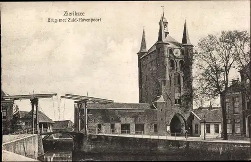 Ak Zierikzee Zeeland Niederlande, Brug met Zuid-Havenpoort