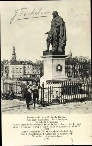 Ak Vlissingen Zeeland Niederlande, Standbeeld van M. A. de Ruijter