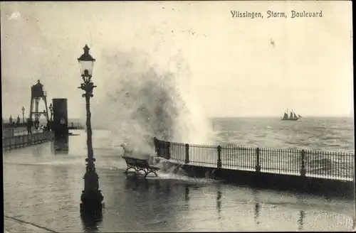 Ak Vlissingen Zeeland Niederlande, Storm, Boulevard