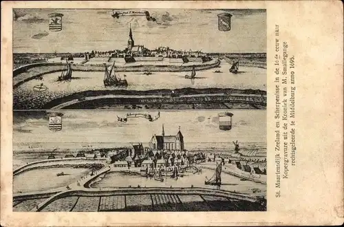 Ak Sint Maartensdijk Zeeland Niederlande, Ort im Jahre 1695