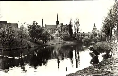 Ak Goes Zeeland Niederlande, Oostvest, Kinder am Fluss