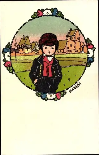 Künstler Ak Hansi, Junge in Elsässer Volkstracht, Portrait