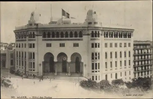Ak Algier Alger Algerien, Hotel des Postes, Stadtansicht, Straßenpartie