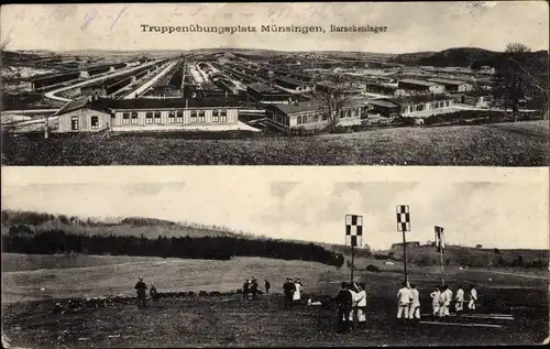 Ak Münsingen in Württemberg, Truppenübungsplatz, Barackenlager
