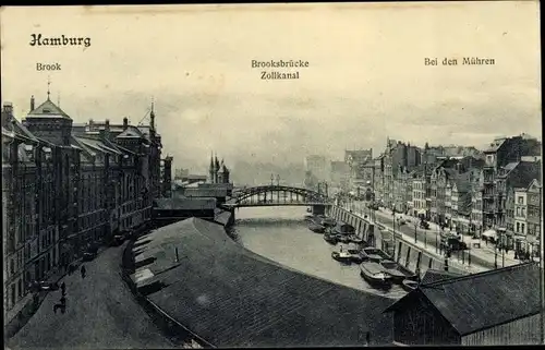 Ak Hamburg, Brook, Brooksbrücke, Zollkanal, Bei den Mühren