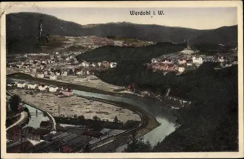 Ak Werdohl in Nordrhein Westfalen, Blick auf Fluss Lenne und die Streusiedlung