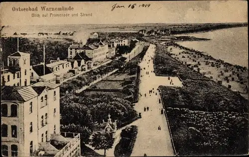 Ak Ostseebad Warnemünde Rostock, Blick auf Promenade und Strand