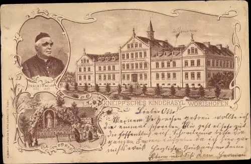 Litho Bad Wörishofen im Unterallgäu, Kneipp'sches Kinderasyl, Pralat Kneipp
