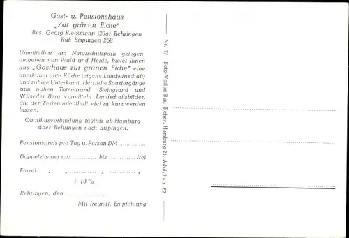 Ak Behringen Bispingen in Niedersachsen, Gast- und Pensionshaus Zur grünen Eiche
