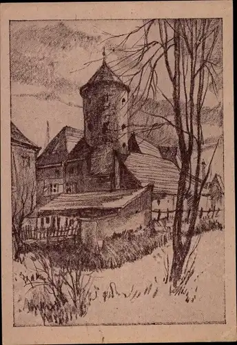 Künstler Ak Wochler, H., Neumarkt in der Oberpfalz, Schuldturm 1945