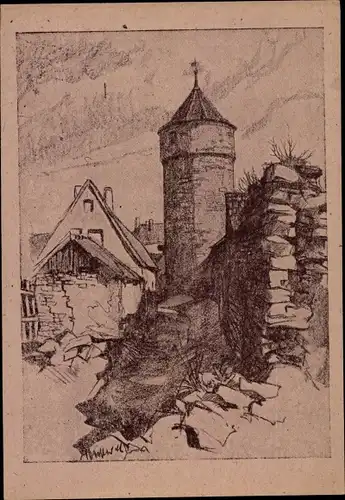 Künstler Ak Wochler, H., Neumarkt in der Oberpfalz, Pulverturm 1945