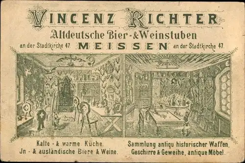 Ak Meißen an der Elbe, Vincenz Richter Altdeutsche Bier und Weinstuben an der Stadtkirche