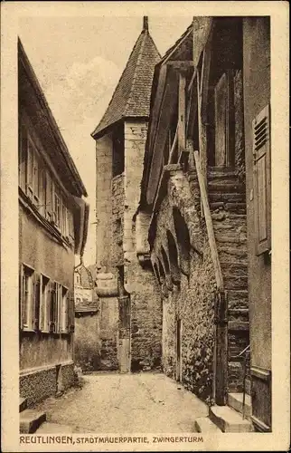 Ak Reutlingen in Württemberg, Stadtmauerpartie, Zwingerturm