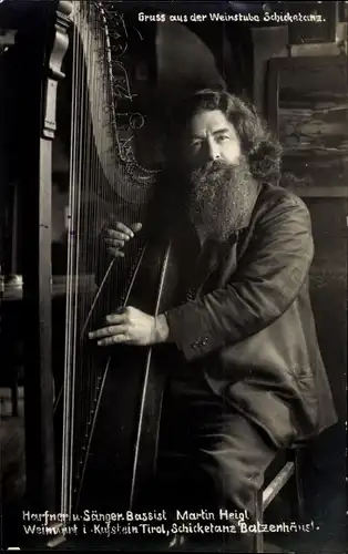 Foto Ak Kufstein in Tirol, Harfner, Sänger Martin Heigl, Weinstube Schicketanz, Batzenhäusl