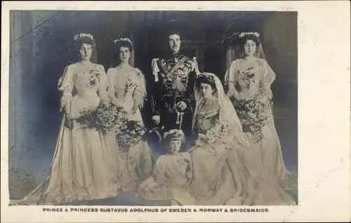 Ak Prince and Princess Gustavus Adolphus of Sweden and Norway, Bridesmaids, Gustav Adolf