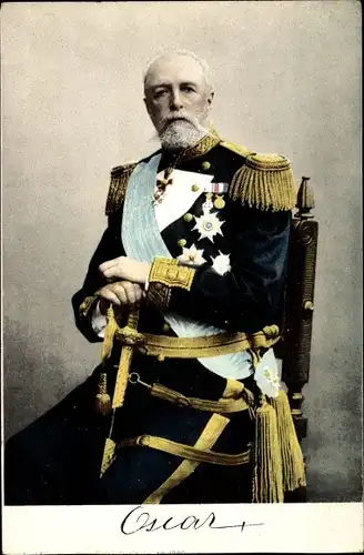 Ak König Oskar II. von Schweden und Norwegen, Portrait, Uniform, Orden
