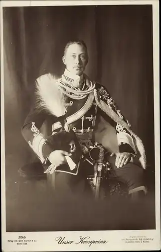 Ak Kronprinz Wilhelm von Preußen, Portrait in Uniform, Totenkopfhusar