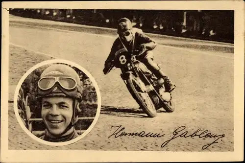 Ak Rennfahrer Hermann Gablenz, Motorradrennen, Startnummer 8, Portrait