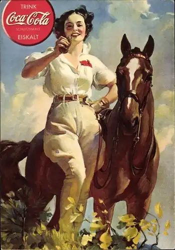 Ak Coca Cola, Reklame, Frau mit Pferd