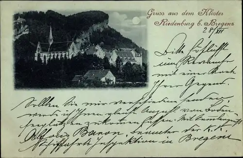 Mondschein Ak Riedenburg Bregenz am Bodensee Vorarlberg, Kloster Riedenburg
