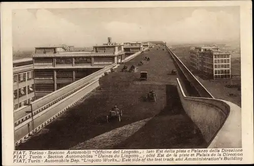 Ak Torino Turin Piemonte, Fiat Automobili, Officine del Lingotto, pista, Palazzo della Direzione