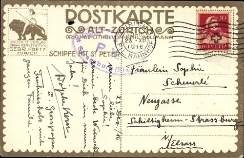 Künstler Ak Bollmann, E., Zürich Stadt Schweiz, Schipfe, St. Peter, Winteransicht, Neujahr