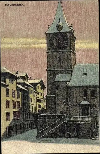 Künstler Ak Bollmann, E., Zürich Stadt Schweiz, St. Peter, Schlüsselgasse, Winter