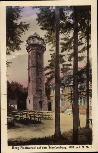 Ak Scheibenberg im Erzgebirge, Berg-Restaurant, Turm