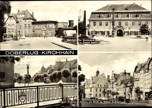 Ak Doberlug Kirchhain in Brandenburg, Bahnhof, Ortsteil Kirchhain, Rathaus am Markt