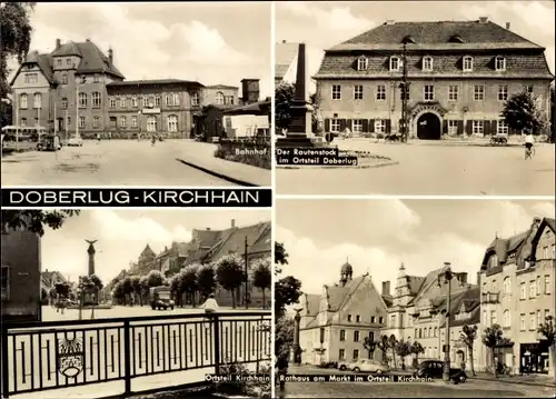 Ak Doberlug Kirchhain in Brandenburg, Bahnhof, Ortsteil Kirchhain, Rathaus am Markt