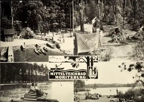 Ak Moritzburg in Sachsen, Mittelteichbad, Zeltplatz