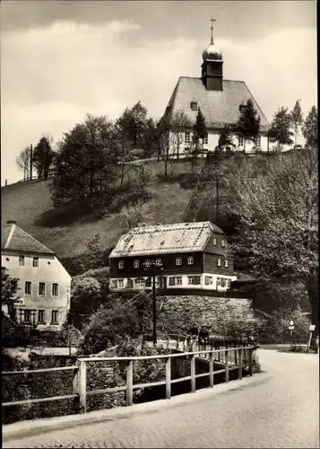 Ak Oberneuschönberg Olbernhau im Erzgebirge, Teilansicht, Kirche