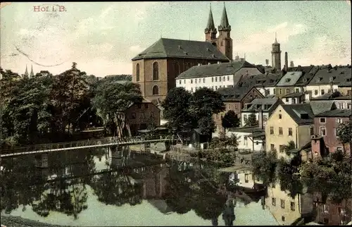 Ak Hof an der Saale Oberfranken Bayern, Teilansicht, Kirche