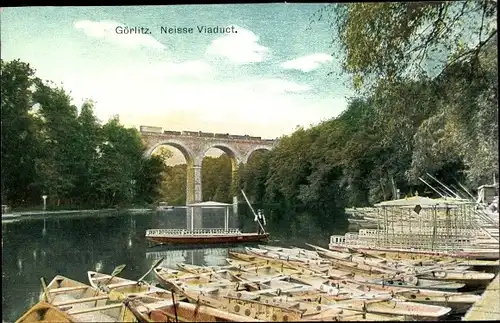 Ak Görlitz Sachsen, Neisse Viaduct, Boote