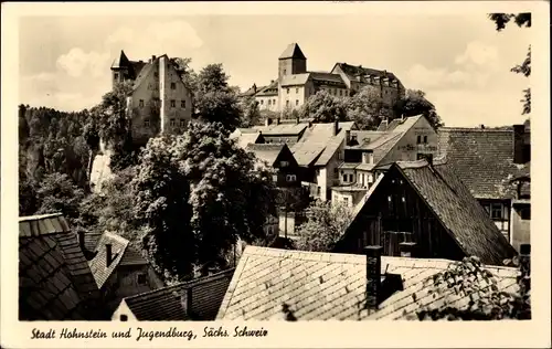 Ak Hohnstein in der Sächsischen Schweiz, Ortsansicht, Jugendburg