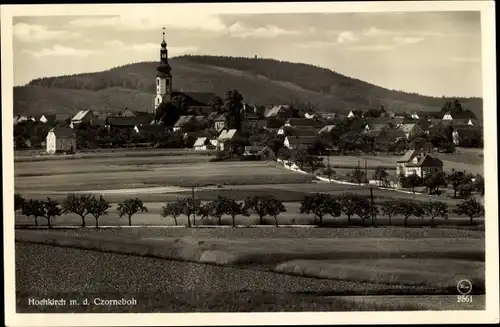 Ak Hochkirch in Sachsen, Ortsansicht mit Czorneboh, Kirche