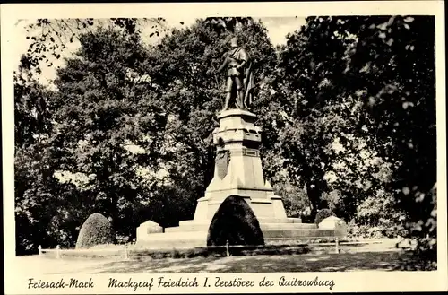 Ak Friesack in der Mark, Denkmal Markgraf Friedrich I. Zerstörer der Quitzowburg