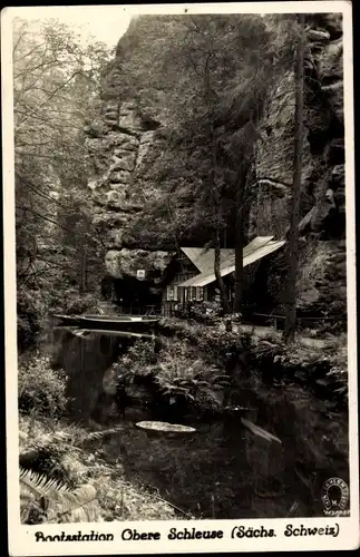 Ak Hinterhermsdorf Sebnitz Sachsen, Obere Schleuse, Bootsstation, Panorama