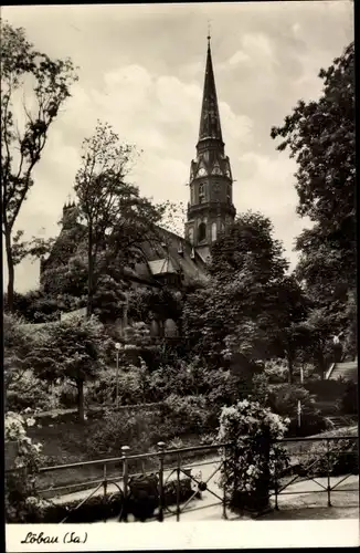 Ak Löbau in der Oberlausitz Sachsen, Blick auf Kirchturm