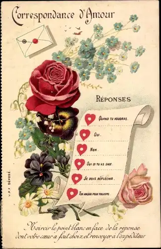 Ak Correspondance d'Amour, Reponses, Blumen