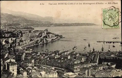 Ak Monte Carlo Monaco, vue sur les Montagnes d'Italie