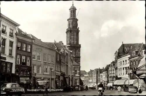 Ak Zutphen Gelderland, Houtmarkt met Wijnhuistoren
