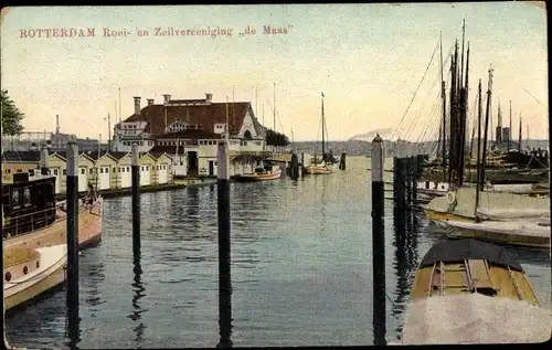 Ak Rotterdam Südholland Niederlande, Roei- en Zeilvereeniging de Maas, Bootshäuser