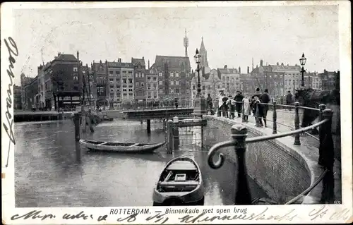 Ak Rotterdam Südholland Niederlande, Binnenkade met open brug