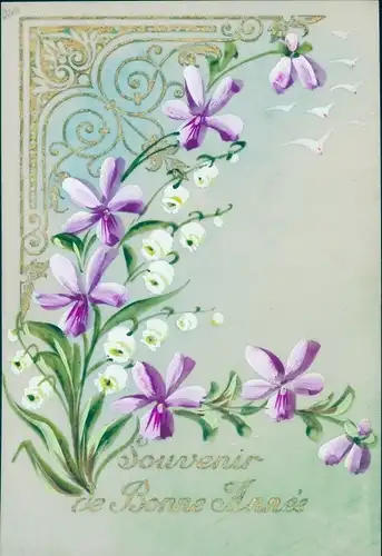 Zelluloid Ak Glückwunsch Neujahr, Blumen, Maiglöckchen