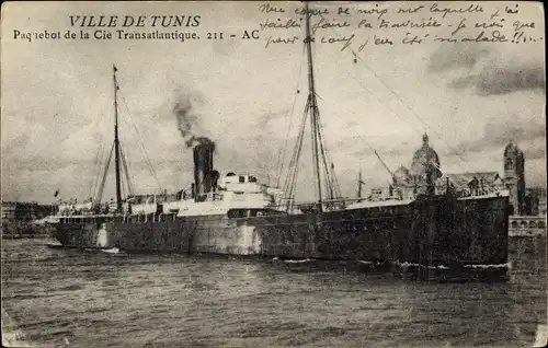 Ak Paquebot Ville de Tunis, CGT French Line