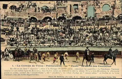 Ak Stierkampf, Corrida de Toros, Le Paseo ou defile des Cuadrillas