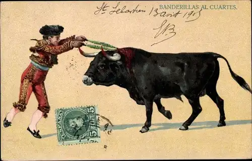 Ak Stierkampf, Banderillas al Cuartes, Matador